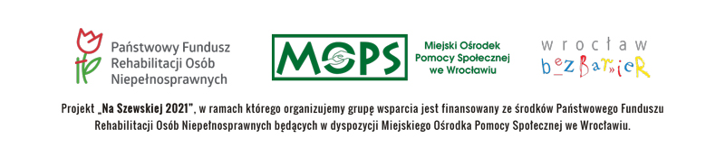 Logotypy projektu Na Szewskiej - PFRON, MOPS Wrocaw i Wrocaw bez barier